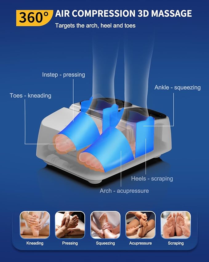 MOUNTRAX Foot Massager Machine with Heat Foot Massager for Plantar Fasciitis Neuropathy Pain Shiatsu Foot Massager with Remote Fits Feet Up to Men Size 13 (White)