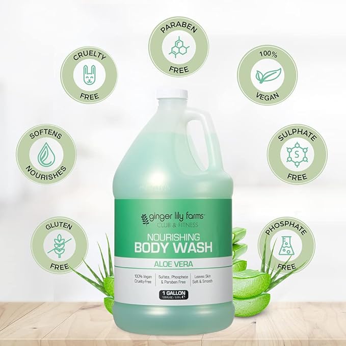 Ginger Lily Farms Club &amp Fitness Nourishing Body Wash 100% Vegan &amp Cruelty-Free Bath &amp Shower Gel for Men and Women Aloe Vera Scent 1 Gallon (128 fl. oz.) Refill