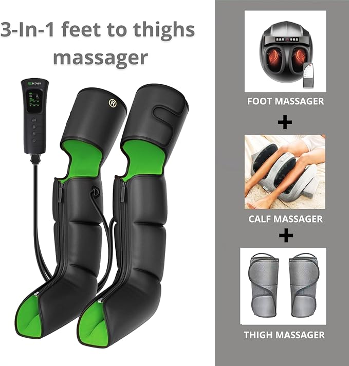 Leg Compression Massager with Heat for Circulation and Pain Relief 3-in-1 Foot Calf &amp Thigh Recovery System Compression Boots for Lymphedema Swollen Legs &amp Edema