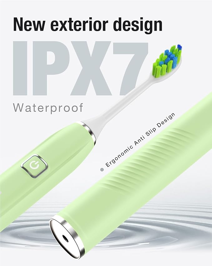 7AM2M Sonic Electric Toothbrush with 6 Brush Heads for Adults&ampKids One Charge for 120 Days Wireless Fast Charge 5 Modes 40000VPM Powered Toothbrush 2 Minutes Built in Smart Timer (Light Green