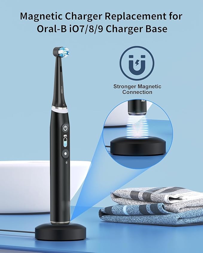 WUKUR for Oral B iO Charger Base Compatible with Oral B iO Electric Toothbrush Series 7 8 9 10 Magnetic Travel Charging Base Model 3768 Power Cord (Black)