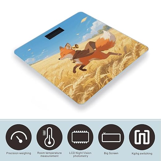 Orange Fox Weight Scale Cute Bathroom Scale for Body Highly Accurate Digital Weighing Machine for People Compact LCD Display Scales with Sturdy Toughened Glass Scales
