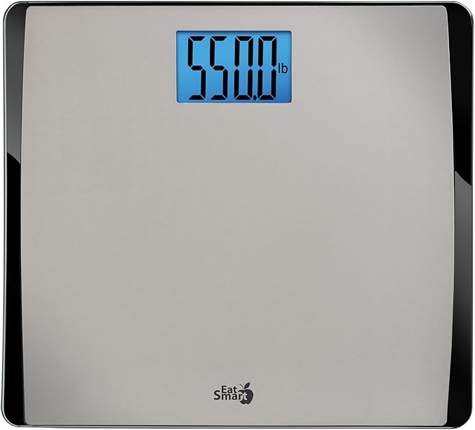 Eat Smart Precision 550 Pound Extra-High Capacity Digital Bathroom Scale Extra-Wide Platform Stainless Steel Body Weight Scale with Step-On Tech Silver