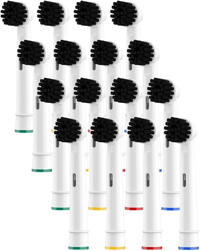 Replacement Toothbrush Heads Compatible For Oral B Compatible For Braun Electric Toothbrushes Black Bamboo-Charcoal Infused Bristles Refills(16 heads and 2 caps)