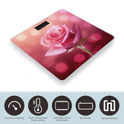 Beautiful Flower Images Scale for Body Weight Sturdy Tempered Glass Weighing Scales with LCD Display Accurate Digital Bathroom Scale Convenient Body Fat Smart Scales 400lb