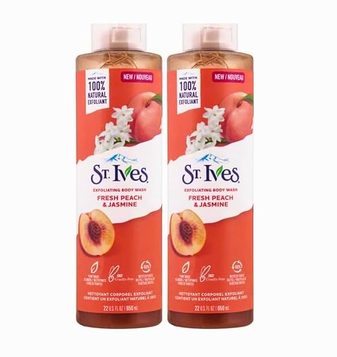 St. Ives Exfoilating Body Wash Fresh Peach &amp Jasmine 22 oz - PACK OF 2