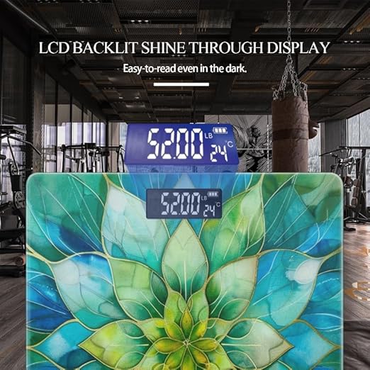 Digital Scale for Body Weight Highly Precision Bathroom Weight Scale 400 lbs with Backlit Display Personalized Scale for Home-Beautiful Watercolor Painting of Turquoise and Green Flower