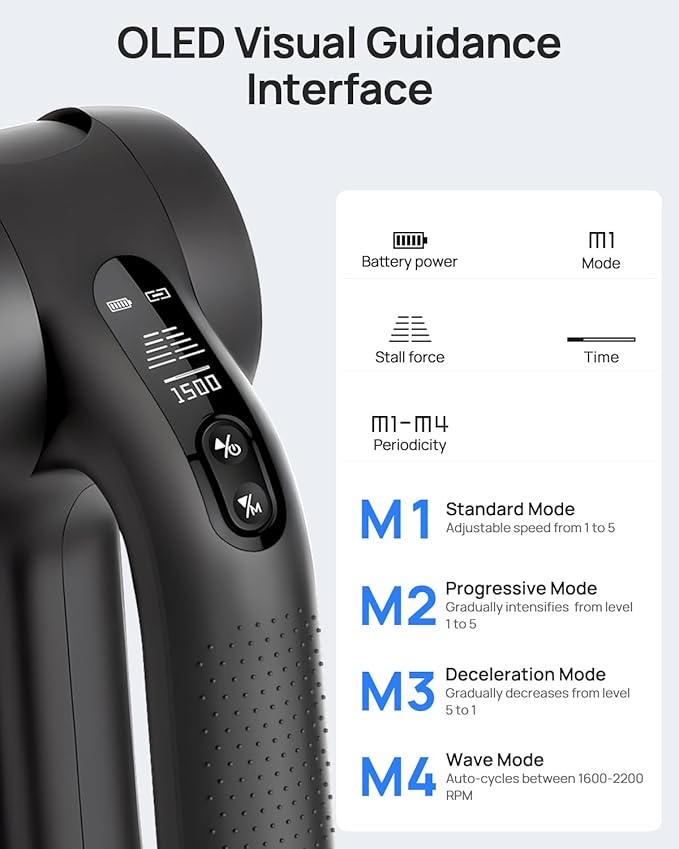 Massage Gun Deep Tissue with Heat Therapy 12mm Amplitude Muscle Massager for Athletes 5 Speeds &amp 4 Modes Massager Gun for Neck Back Shoulder Leg Pain Relief - Perfect for Men Black