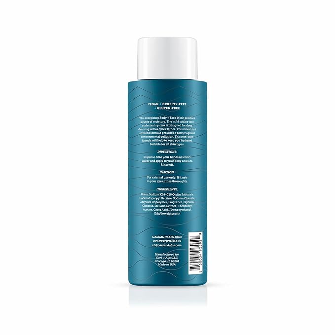 Oars + Alps Men's Moisturizing Face &amp Body Wash Body Wash with Vitamin E and Antioxidants Sulfate Free Fresh Ocean Splash 3pk