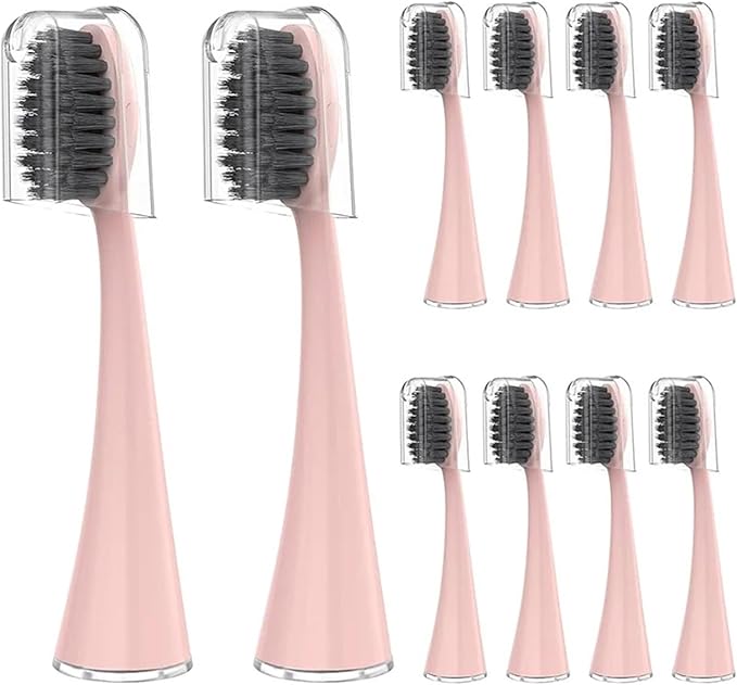 10pcs Replacement Brush HeadsCompatible for Pro Sonic Electric Toothbrush Soft Charcoal Bristles Refill with Dust Cover Cap(10pcs Pink)