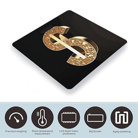Gold Dollar Sign Bathroom ScaleHighly Accurate Digital Weighing Machine for People Bright LED Display Weight Scale for The Aldult Home Use