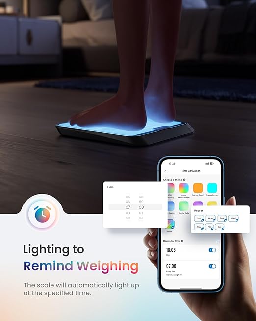 RENPHO Smart Scale for Body Weight BMI Body Fat Muscle Mass Bluetooth Wi-Fi Rechargeable Scale RGB Lighting Color Changing Scale Sync with Fitness App Chroma Aspire