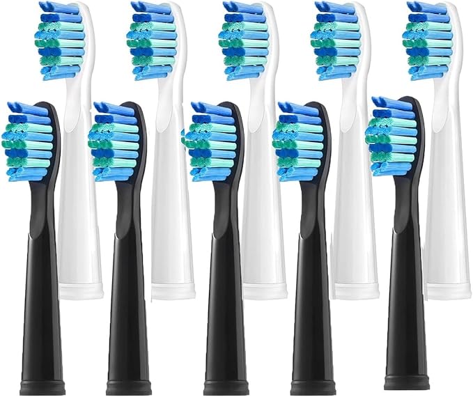 Replacement Brush HeadsCompatible for Seago for Fairywill Electric Toothbrush Head(5 White 5Black)
