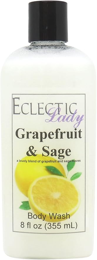 Eclectic Lady Liquid Pearl Body Wash - Grapefruit And Sage Scent 3-in-1 Use For Bubble Bath Hand Soap &amp Body Wash Phthalate-Free Grapefruit And Sage Fragrance Handcrafted in USA (8 oz)