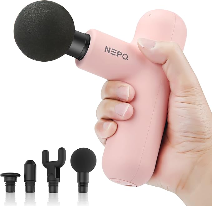 Mini Massage Gun SK6 Fascial Gun Portable Deep Tissue Percussion Muscle Back Head Massager for Pain Relief with 4 Massage Heads 4 Speed High-Intensity Vibration Rechargeable (Pink)