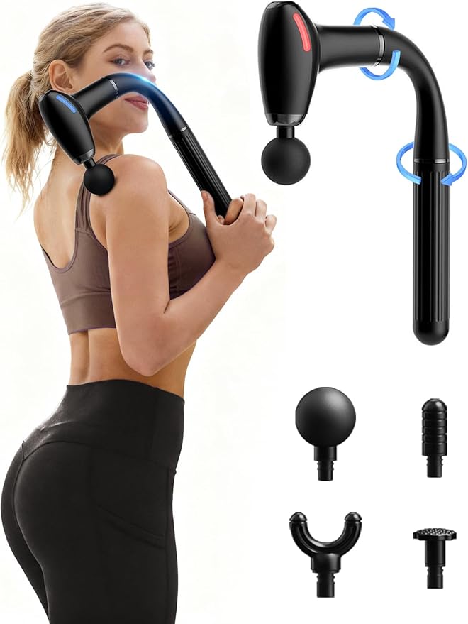 3-in-1 Massage Gun with Upgraded Extension HandleBack Massager for Pain Relief Portable Percussion Muscle Massager for Shoulder Thigh Waist &amp Neck Shoulders Waist Arm Legs Foot 4 Replaceable