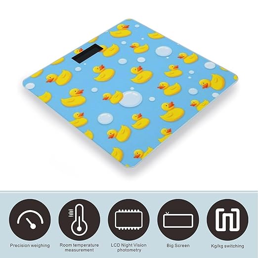 Women's Fashion Automatic Switch Digital Bathroom Weighing Scale Smart Scale Cute Funny Blue Bubbles Yellow Rubber Ducks