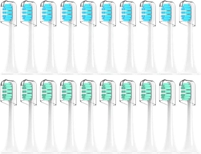 Compatible for Mijia T300/T500/T700 Sonic Toothbrush Heads Replaceable Refill Nozzles 4 Colors with Caps 4/20Pcs(10Green10Blue)