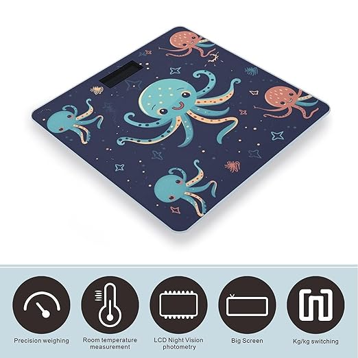 Cartoon Octopus Bathroom Scale Large LCD Backlight Display Digital Scale Rounded Corners Body Scales Automatic Power On/Off Bathroom Scales for Home Bedrooms