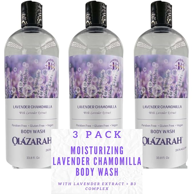 Lavender Chamomilla Body Wash for Women and Men - Nourishing &amp Moisturizing - All Skin Types - Paraben-Free – Vegan (Lot of 3)