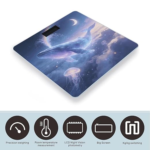 Dreams of Whales in The Clouds Weight ScaleClear LED Display Bathroom Digital Weighing ScaleTempered Glass Digital Bathroom Scale for Body Weight Capacity Up to 400 Lbs