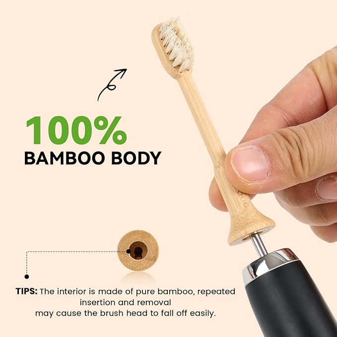Replacement Toothbrush Heads Compatible with Philips Sonicare Eco-Friendly Bamboo Handle with Natural Horse Hair Bristles Ultra Soft &amp Deep Cleaning Zero Waste Plastic-Free Alternative