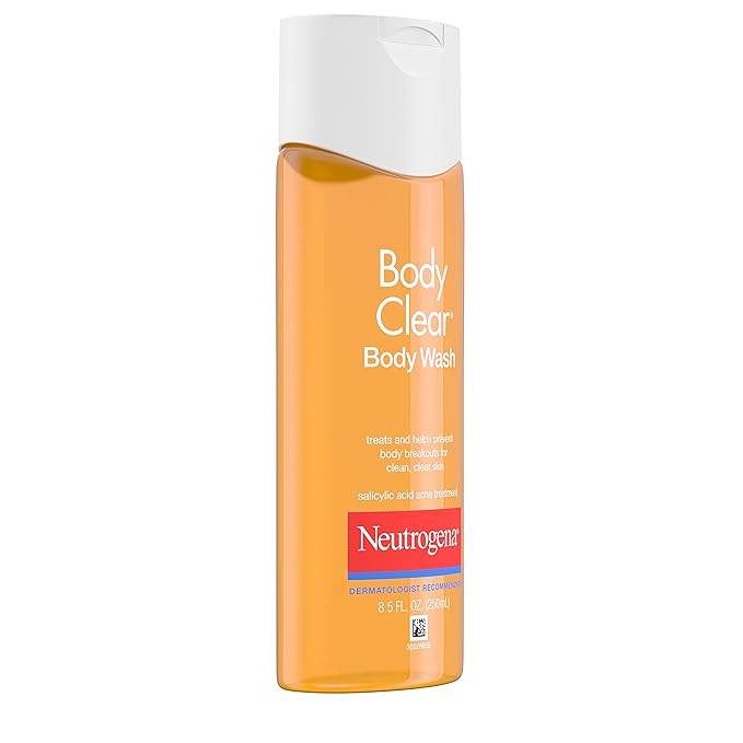 Neutrogena Body Clear Acne Body Wash 2% Salicylic Acid Acne Medication Oil-Free &amp Glycerin for Breakouts on Back Chest &amp Shoulders Non-Comedogenic Gentle on Skin Unscented 8.5 Fl Oz 3