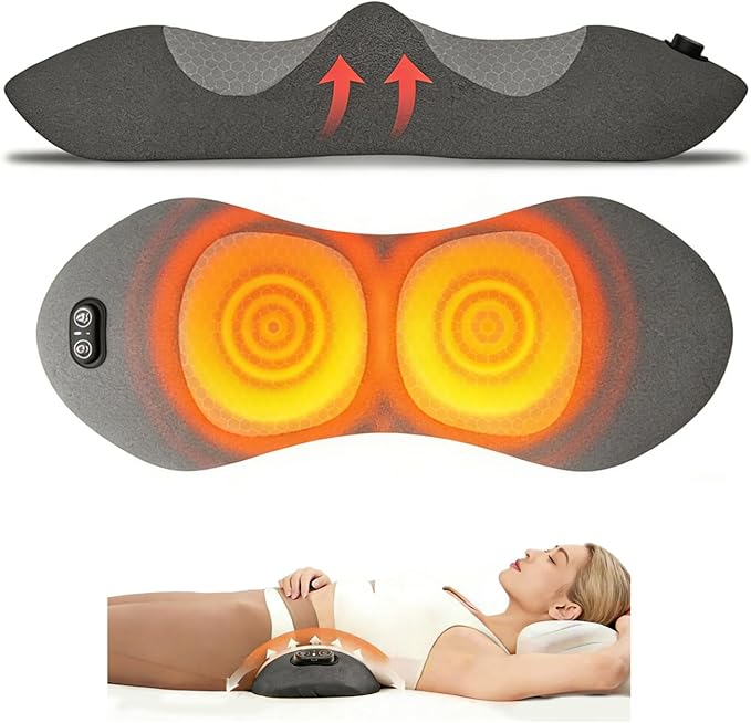 3-Mode Back Massager with Heat Vibration &amp Traction Lumbar Pillow - Relieve Lower Back &amp Sciatica Pain for Home Office &amp Car