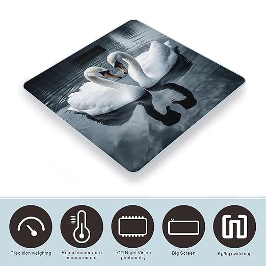 Geese on The River Scale for Body Weight Anti-Slip Tempered Glass Digital Bathroom Scales Clear LCD Display Weighing Scale Safe Rounded Corners Smart Scales