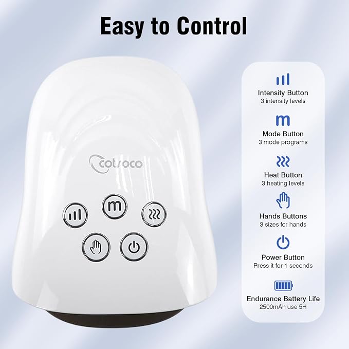 cotsoco Upgraded Hand Massager - 3Massage Sizes Cordless Hand Massager with Heat &amp Compression for Arthritis and Carpal Tunnel Gift for Men Women Family Friends Relaxation at Home Office Outd
