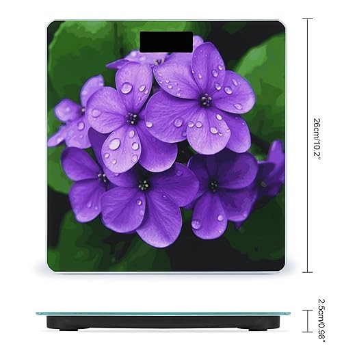 Violet Flower Bathroom Scale Automatic Power On/Off Body Scales LCD Backlight Display Square Digital Scale Rounded Corners Bathroom Scales for Home Bedrooms