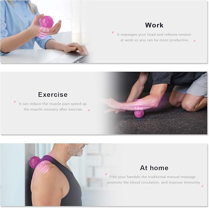 MEXITOP Electric Vibrating Massage Ball 2-Speed Fitness Yoga Pilates Physical Therapy Massage Roller to Fight Sore MusclesWashable Negative Ion Vibration Massages Ball for Muscle Recovery(Red)