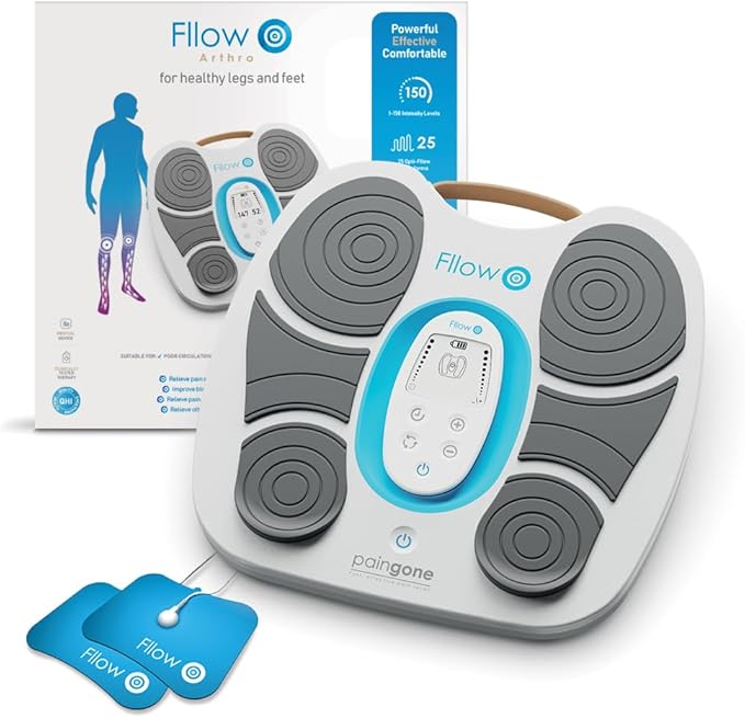 Paingone Fllow Arthro - Pain Relief Device for Feet &amp Legs – 150 Intensity Levels 25 Waveform Patterns Wireless Remote Control 36-Hour Battery Life Adhesive Pads for Targeted Knee &amp Leg Re