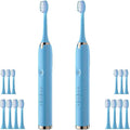 Electric Toothbrush for Adults 2 Pack Rechargeable Sonic Electric Toothbrush Cordless Battery Operated Toothbrush with 5 Modes 16 Brush Heads Travel Toothbrush Set (2PCS Blue)