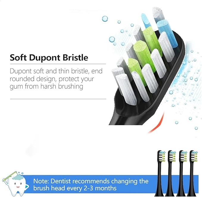 10pcs Replacement Toothbrush Head Compatible for Xiaomi Soocas Electric Sonic Individual Packing Soft Bristle Brush(10pcs Black)