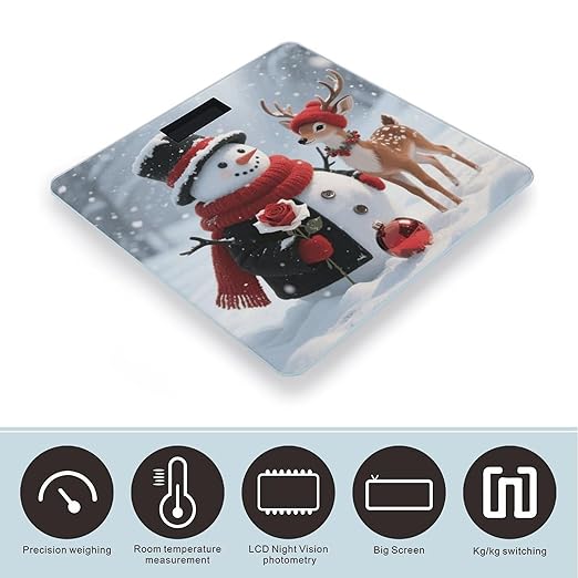 Christmas Snowman and Reindeer Scale for Body Weight Sturdy Tempered Glass Weighing Scales with LCD Display Accurate Digital Bathroom Scale Convenient Body Fat Smart Scales Easy Read