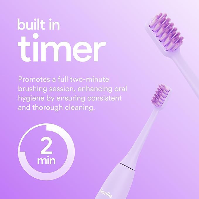 HISMILE Electric Toothbrush 3 Brushing Modes Smart Timer Rechargeable Soft-Tapered Bristles Mode Memory (Purple)