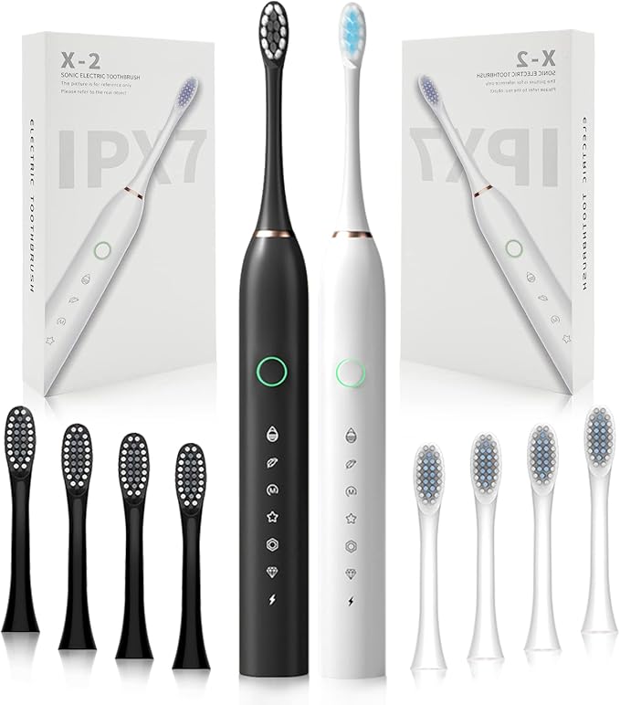 2 Pack Rechargeable Electric Toothbrushes for Adults and Kids Whitening Tooth Brush with 8 Brush Heads 6 Cleaning Modes and Smart Timer Waterproof Cleaning Toothbrushes Set