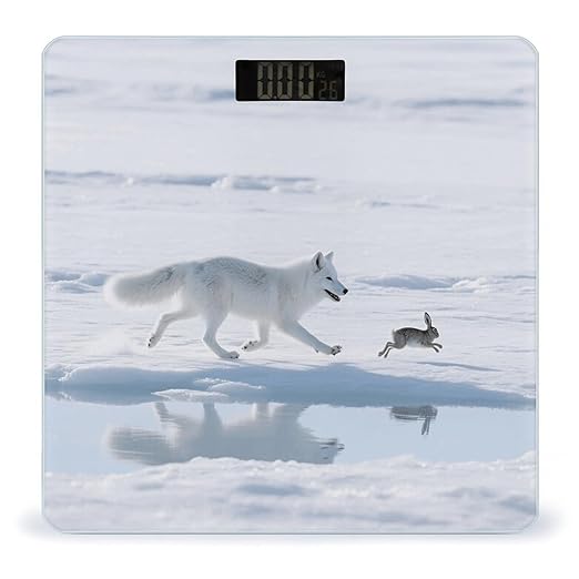 Arctic Fox Chases Weight Scale Cute Bathroom Scale for Body Highly Accurate Digital Weighing Machine for People Compact LCD Display Scales with Sturdy Toughened Glass Scales