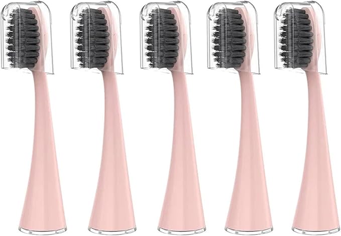 5/10pcs Replacement Brush Heads Compatible for Burst Pro Sonic Electric Toothbrush Soft Charcoal Bristles Refill with Dust Cover Cap(5pcs Pink)
