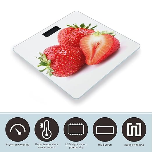 Fresh Strawberry Scale for Body Weight Anti-Slip Sturdy Tempered Glass Weighing Machine Highly Digital Accurate Bright LCD Bathroom Scale for Household Gift