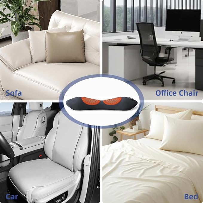 3 in 1 Back Massager Electric Lumbar Support Pillow Triple Fusion Back Massager for Pain Relief Deep Tissue with Traction Vibration &amp Heat and Against for Lower Backs&ampSpine Support