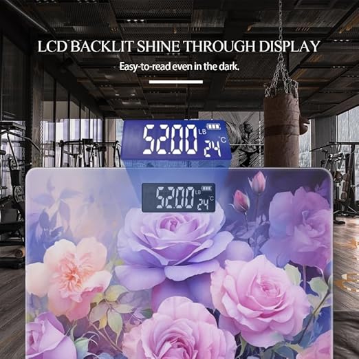 Digital Scale for Body Weight Highly Precision Bathroom Weight Scale 400 lbs with Backlit Display Personalized Scale for Home-Oil Painting of Arrangement of Pink and Purple Roses