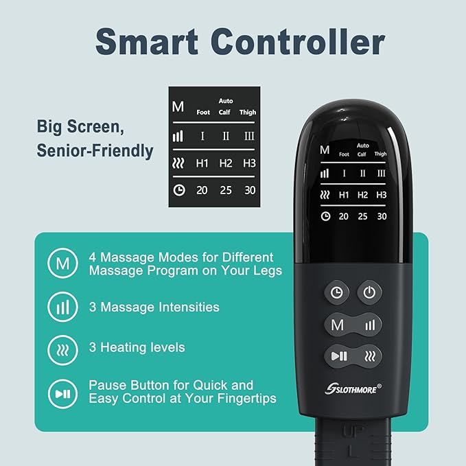 SLOTHMORE Leg Massager for Circulation and Pain Relief Air Compression Foot Massager with 3 Heat Levels 4 Modes 4-in-1 Foot Calf Knee &amp Thigh Knee Heating Therapy Gift for Mom Dad
