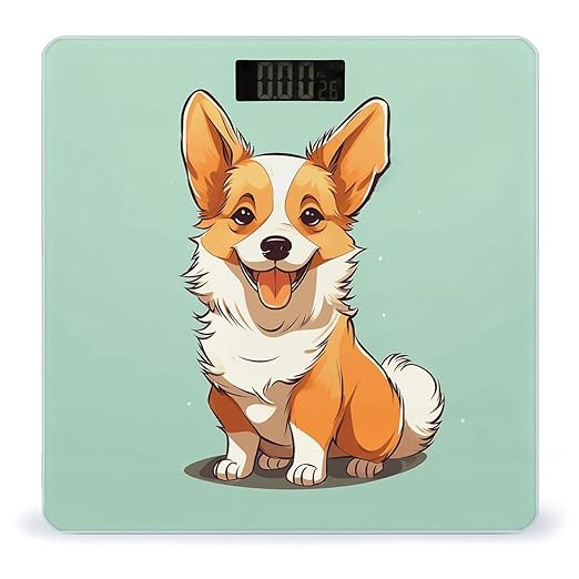 Corgi Cute Dog Scale for Body Weight Safe Rounded Corners Tempered Glass Digital Bathroom Scale LED Display 400lb Capacity Weight Scales with High Precision Sensors