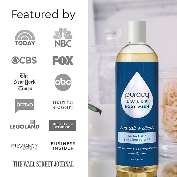 Puracy Body Wash - Natural Body Wash for Women Men Kids - Pure Plant Ingredients Moisturizing Shower Gel Body Soap for Dry Sensitive Skin Gently Scented (Citrus Sea Salt 12 oz/355 ml 2 pack