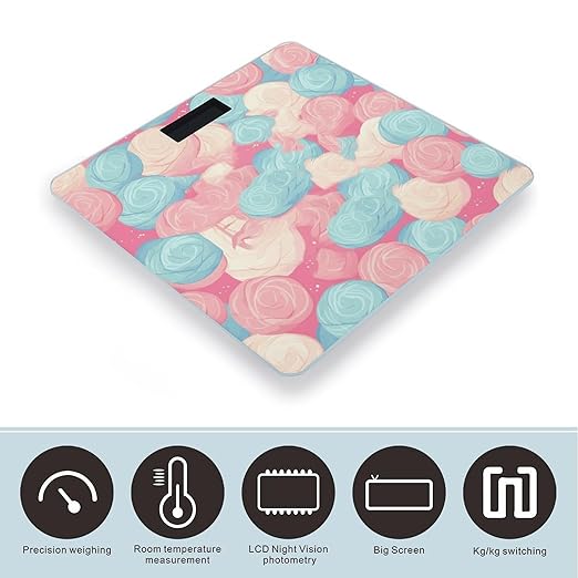 Cotton Candy Bathroom Scale Rounded Smart Scale for Body Weight Automatic Power On/Off Weight Scales Accurate Bathroom Digital Scales for Pet Home Bedroom Kitchen