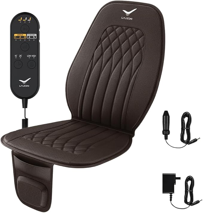 Vehicle Seat Air Massage Cover. Tailored for Long-Distance Drivers for Long commutes. 11 Air Cells Dynamic Work for Back &amp Hip. Relax Muscles While Driving Slim Comfy Design (Choco)