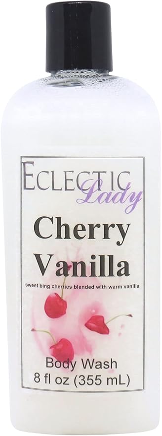 Eclectic Lady Liquid Pearl Body Wash - Cherry Vanilla Scent 3-in-1 Use For Bubble Bath Hand Soap &amp Body Wash Phthalate-Free Cherry Vanilla Fragrance Handcrafted in USA (8 oz)