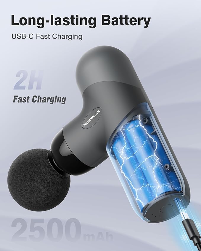 Morelax Mini Massage Gun Percussion Muscle Massager for Back Pain Relief Compact Sports Travel Massage Gun with 6 Massage Heads 4 Speeds Gift for Her Home Athletes